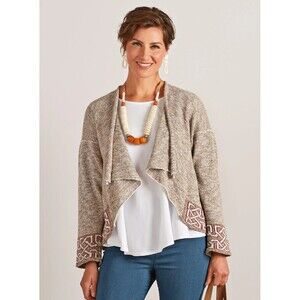 Petalura Scotland Cardigan Sweater Womens Medium Brown Silk Linen Celtic Knot